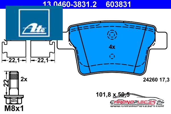 Achat de ATE 13.0460-3831.2 Kit de plaquettes de frein, frein à disque pas chères