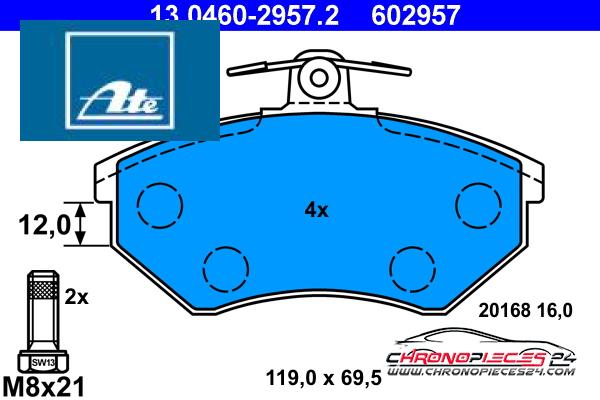 Achat de ATE 13.0460-2957.2 Kit de plaquettes de frein, frein à disque pas chères