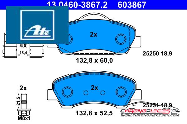 Achat de ATE 13.0460-3867.2 Kit de plaquettes de frein, frein à disque pas chères