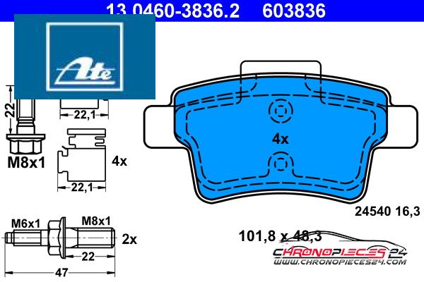 Achat de ATE 13.0460-3836.2 Kit de plaquettes de frein, frein à disque pas chères