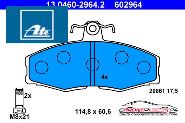 Achat de ATE 13.0460-2964.2 Kit de plaquettes de frein, frein à disque pas chères