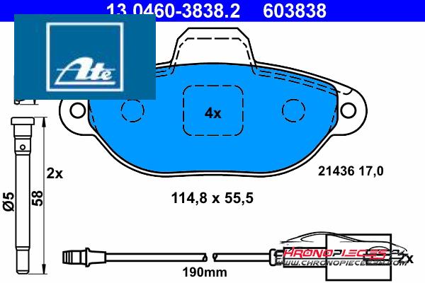 Achat de ATE 13.0460-3838.2 Kit de plaquettes de frein, frein à disque pas chères