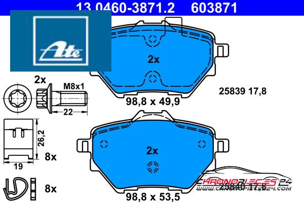 Achat de ATE 13.0460-3871.2 Kit de plaquettes de frein, frein à disque pas chères