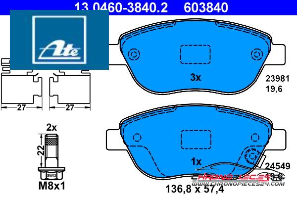 Achat de ATE 13.0460-3840.2 Kit de plaquettes de frein, frein à disque pas chères