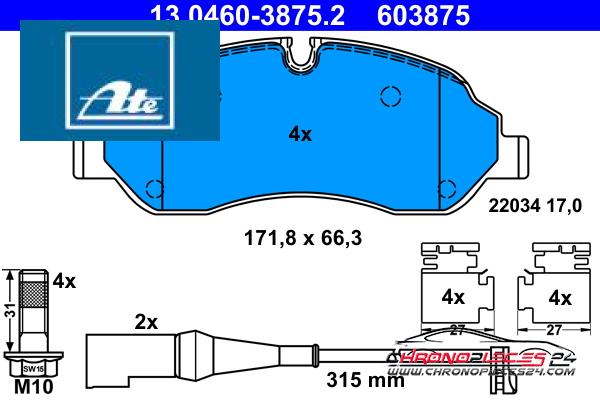 Achat de ATE 13.0460-3875.2 Kit de plaquettes de frein, frein à disque pas chères