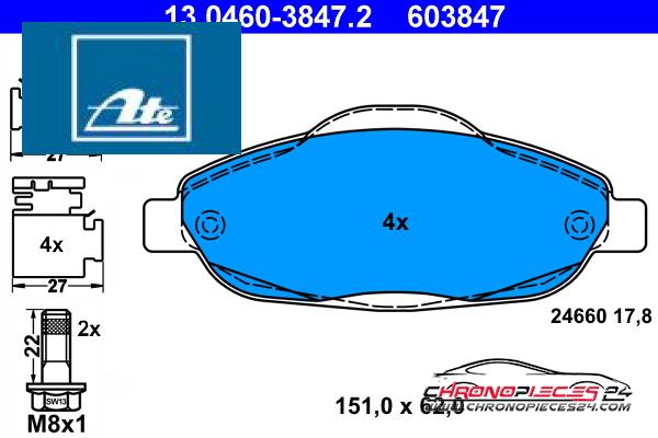 Achat de ATE 13.0460-3847.2 Kit de plaquettes de frein, frein à disque pas chères