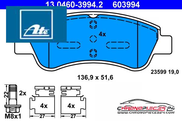 Achat de ATE 13.0460-3994.2 Kit de plaquettes de frein, frein à disque pas chères