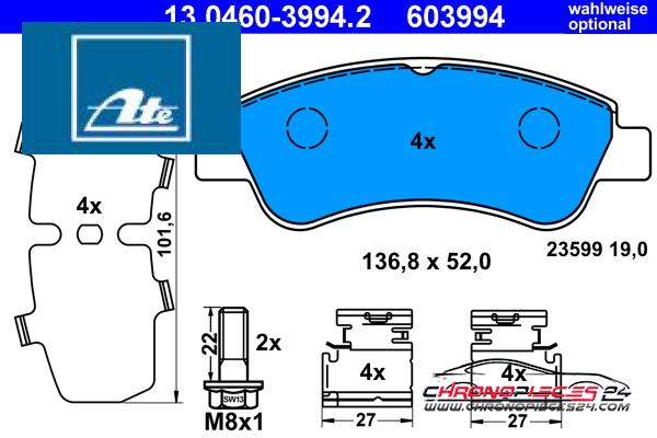 Achat de ATE 13.0460-3994.2 Kit de plaquettes de frein, frein à disque pas chères