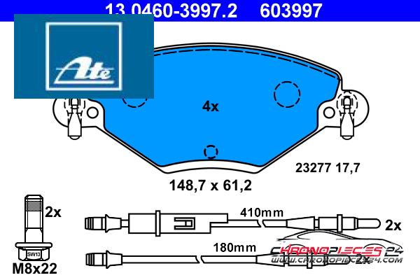 Achat de ATE 13.0460-3997.2 Kit de plaquettes de frein, frein à disque pas chères