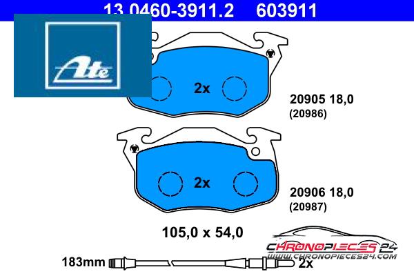 Achat de ATE 13.0460-3911.2 Kit de plaquettes de frein, frein à disque pas chères