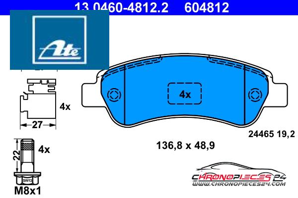 Achat de ATE 13.0460-4812.2 Kit de plaquettes de frein, frein à disque pas chères