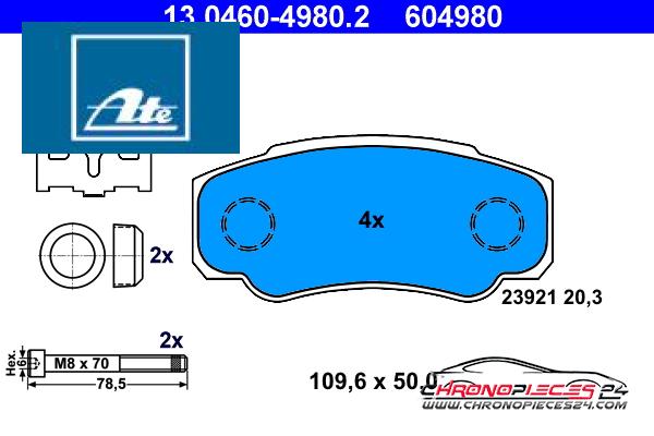 Achat de ATE 13.0460-4980.2 Kit de plaquettes de frein, frein à disque pas chères