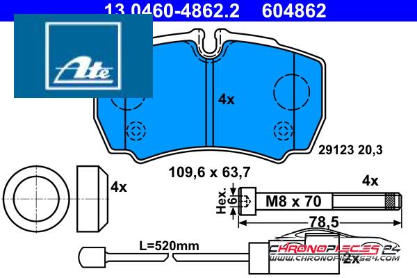 Achat de ATE 13.0460-4862.2 Kit de plaquettes de frein, frein à disque pas chères