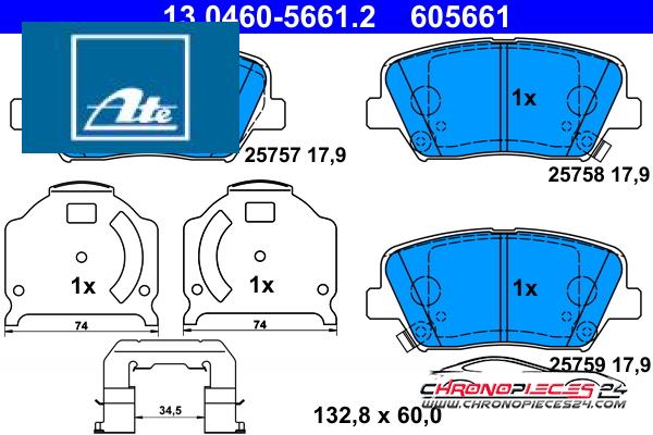 Achat de ATE 13.0460-5661.2 Kit de plaquettes de frein, frein à disque pas chères