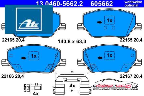 Achat de ATE 13.0460-5662.2 Kit de plaquettes de frein, frein à disque pas chères