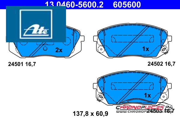 Achat de ATE 13.0460-5600.2 Kit de plaquettes de frein, frein à disque pas chères