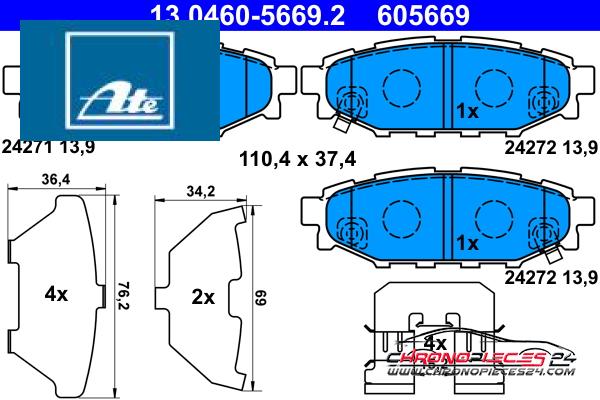 Achat de ATE 13.0460-5669.2 Kit de plaquettes de frein, frein à disque pas chères