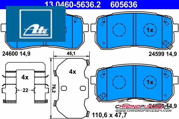 Achat de ATE 13.0460-5636.2 Kit de plaquettes de frein, frein à disque pas chères