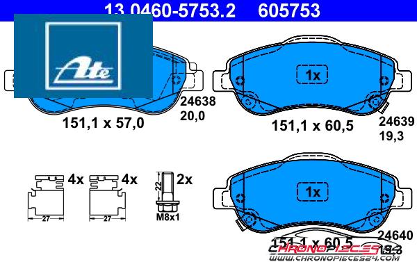 Achat de ATE 13.0460-5753.2 Kit de plaquettes de frein, frein à disque pas chères