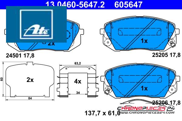 Achat de ATE 13.0460-5647.2 Kit de plaquettes de frein, frein à disque pas chères