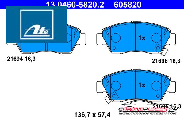 Achat de ATE 13.0460-5820.2 Kit de plaquettes de frein, frein à disque pas chères