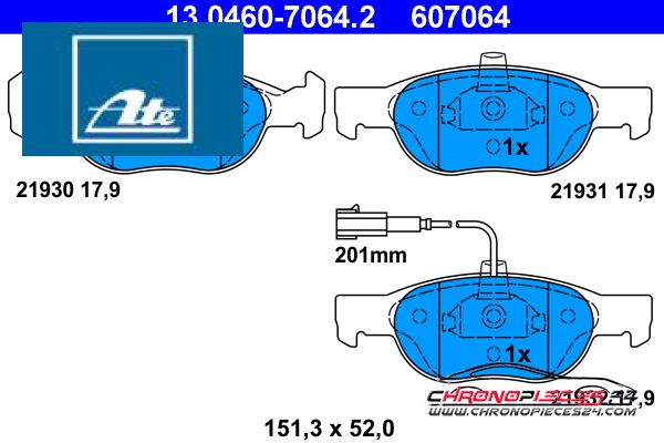 Achat de ATE 13.0460-7064.2 Kit de plaquettes de frein, frein à disque pas chères