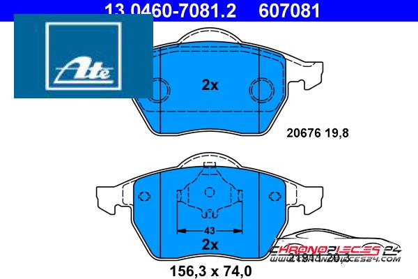 Achat de ATE 13.0460-7081.2 Kit de plaquettes de frein, frein à disque pas chères