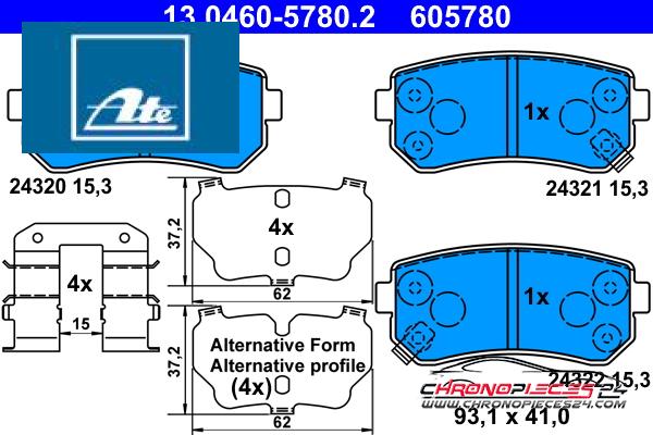 Achat de ATE 13.0460-5780.2 Kit de plaquettes de frein, frein à disque pas chères