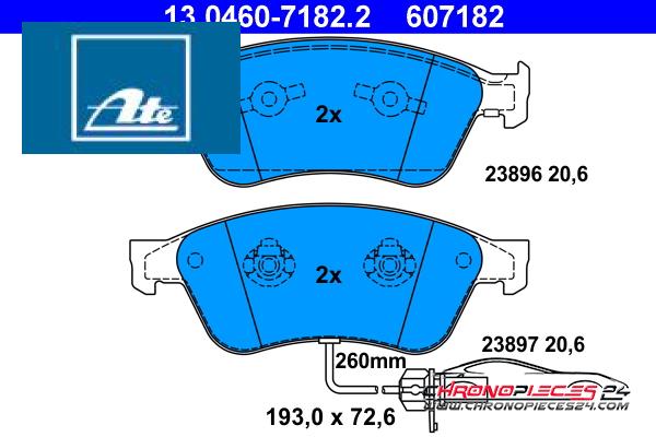 Achat de ATE 13.0460-7182.2 Kit de plaquettes de frein, frein à disque pas chères