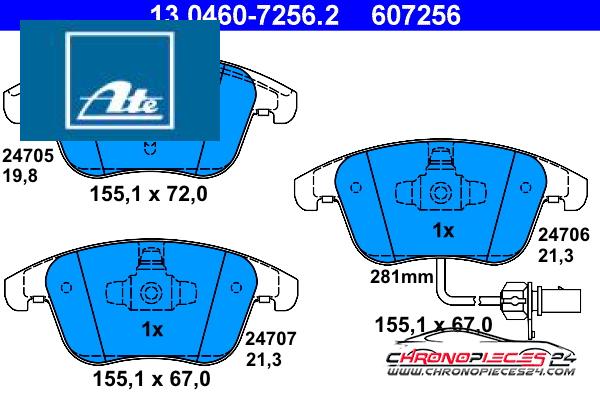 Achat de ATE 13.0460-7256.2 Kit de plaquettes de frein, frein à disque pas chères