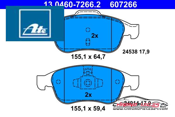 Achat de ATE 13.0460-7266.2 Kit de plaquettes de frein, frein à disque pas chères