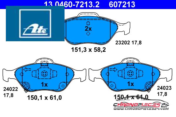 Achat de ATE 13.0460-7213.2 Kit de plaquettes de frein, frein à disque pas chères