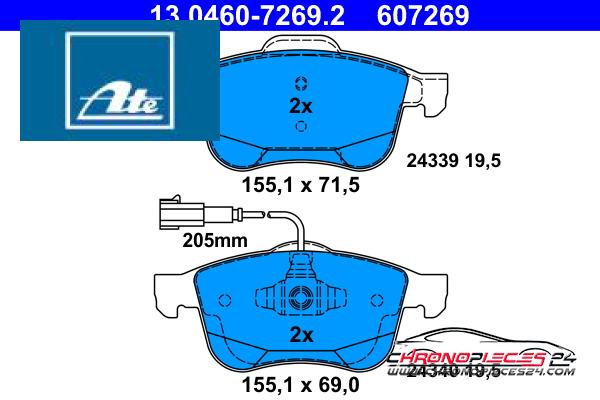 Achat de ATE 13.0460-7269.2 Kit de plaquettes de frein, frein à disque pas chères