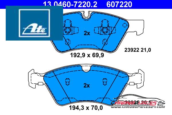 Achat de ATE 13.0460-7220.2 Kit de plaquettes de frein, frein à disque pas chères