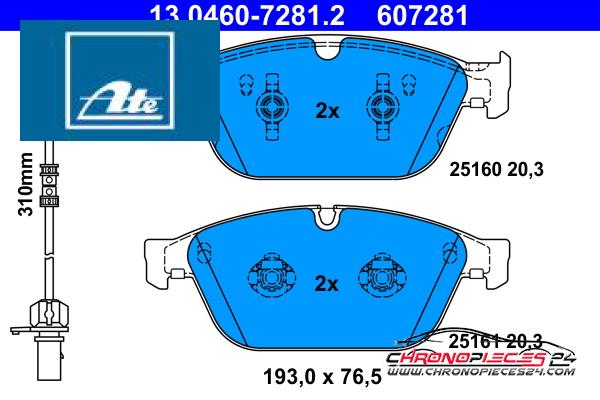 Achat de ATE 13.0460-7281.2 Kit de plaquettes de frein, frein à disque pas chères