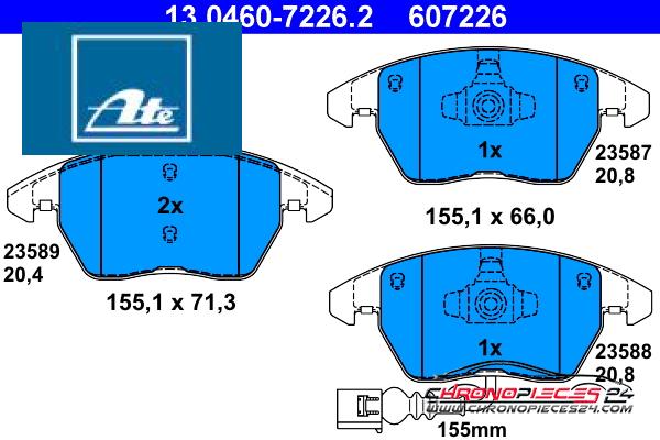 Achat de ATE 13.0460-7226.2 Kit de plaquettes de frein, frein à disque pas chères