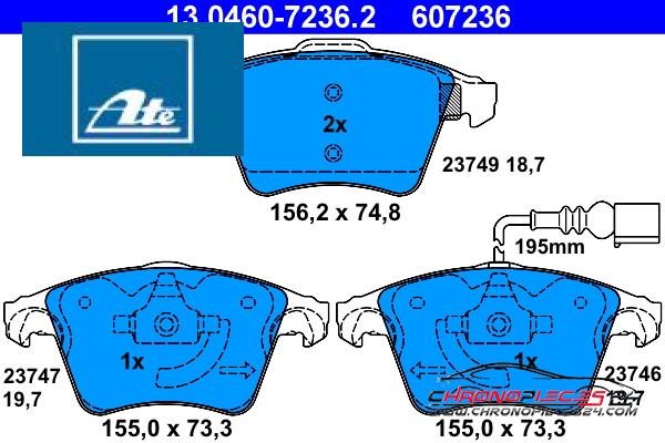 Achat de ATE 13.0460-7236.2 Kit de plaquettes de frein, frein à disque pas chères