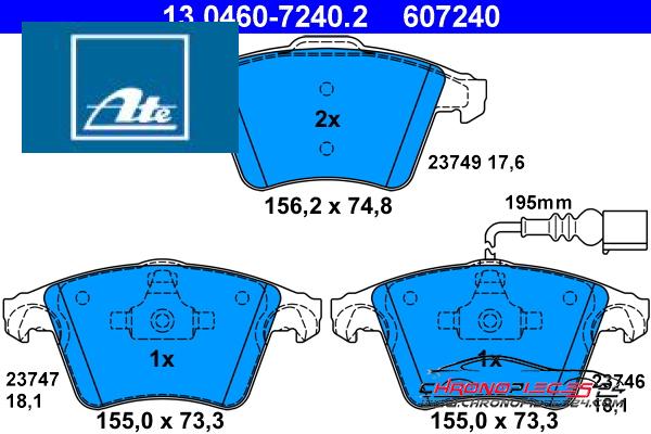 Achat de ATE 13.0460-7240.2 Kit de plaquettes de frein, frein à disque pas chères