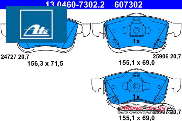 Achat de ATE 13.0460-7302.2 Kit de plaquettes de frein, frein à disque pas chères