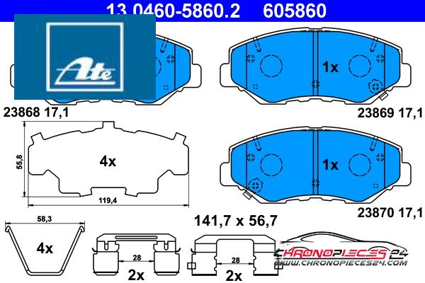 Achat de ATE 13.0460-5860.2 Kit de plaquettes de frein, frein à disque pas chères