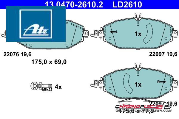 Achat de ATE 13.0470-2610.2 Kit de plaquettes de frein, frein à disque pas chères