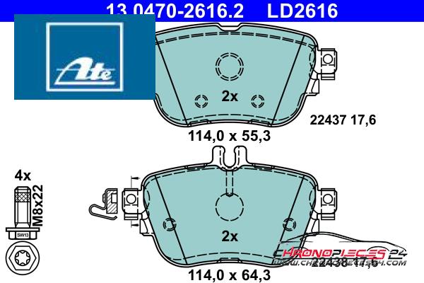 Achat de ATE 13.0470-2616.2 Kit de plaquettes de frein, frein à disque pas chères