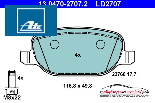 Achat de ATE 13.0470-2707.2 Kit de plaquettes de frein, frein à disque pas chères