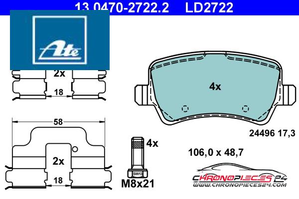 Achat de ATE 13.0470-2722.2 Kit de plaquettes de frein, frein à disque pas chères