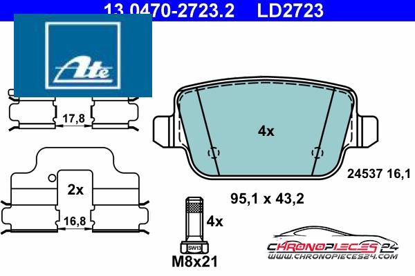 Achat de ATE 13.0470-2723.2 Kit de plaquettes de frein, frein à disque pas chères