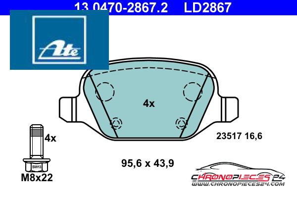 Achat de ATE 13.0470-2867.2 Kit de plaquettes de frein, frein à disque pas chères