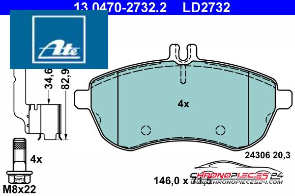 Achat de ATE 13.0470-2732.2 Kit de plaquettes de frein, frein à disque pas chères