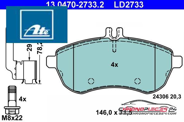 Achat de ATE 13.0470-2733.2 Kit de plaquettes de frein, frein à disque pas chères