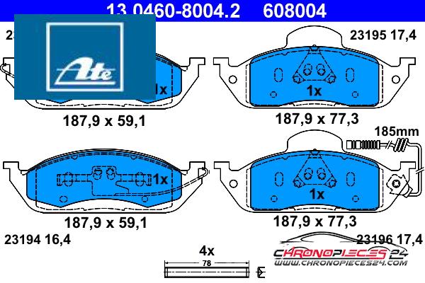 Achat de ATE 13.0460-8004.2 Kit de plaquettes de frein, frein à disque pas chères