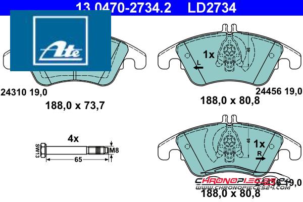 Achat de ATE 13.0470-2734.2 Kit de plaquettes de frein, frein à disque pas chères